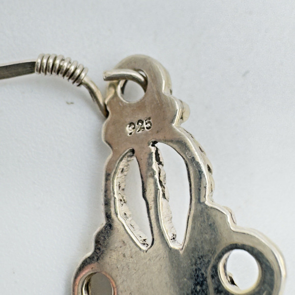 Sterling Silver Blue Glass Earrings Filigree Lightweight 1.25" - Picture 5 of 7